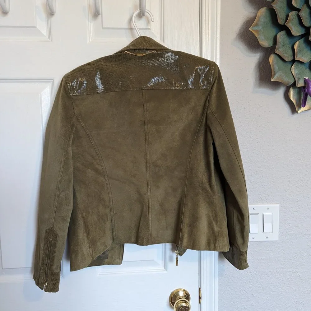 St. John |  Olive |  REAL Leather - Snake & Suede Jacket!! | M | EUC | Rich Mom - Picture 10 of 11